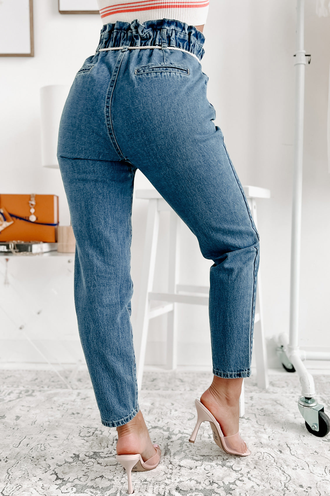 Midtown Meet Ups Straight Leg Paperbag Jeans (Medium Denim) - NanaMacs