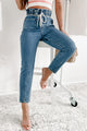 Midtown Meet Ups Straight Leg Paperbag Jeans (Medium Denim) - NanaMacs