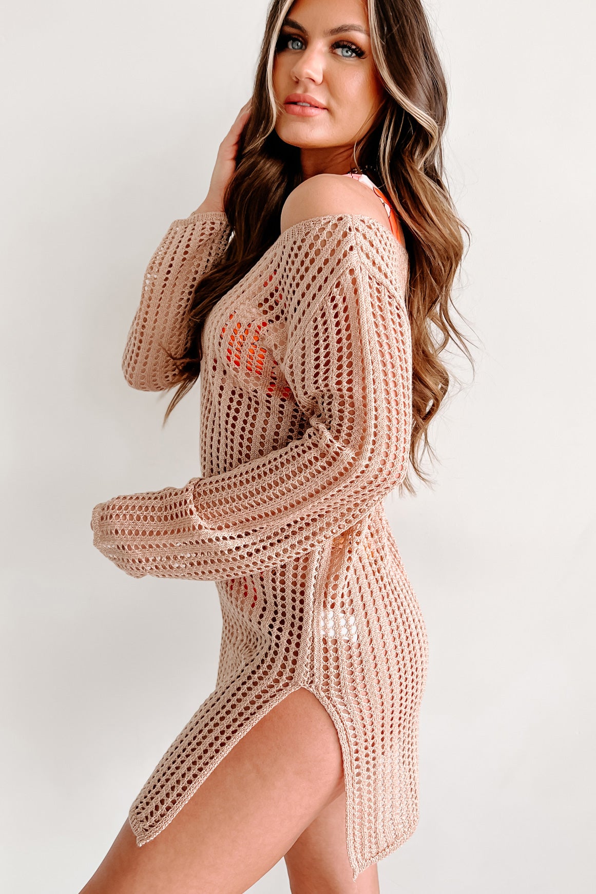 Sunny Outlook Crochet Swim Cover Dress (Taupe) - NanaMacs