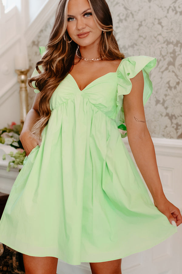 Sweetest Gesture Ruffle Sleeve Babydoll Dress (Light Green) - NanaMacs