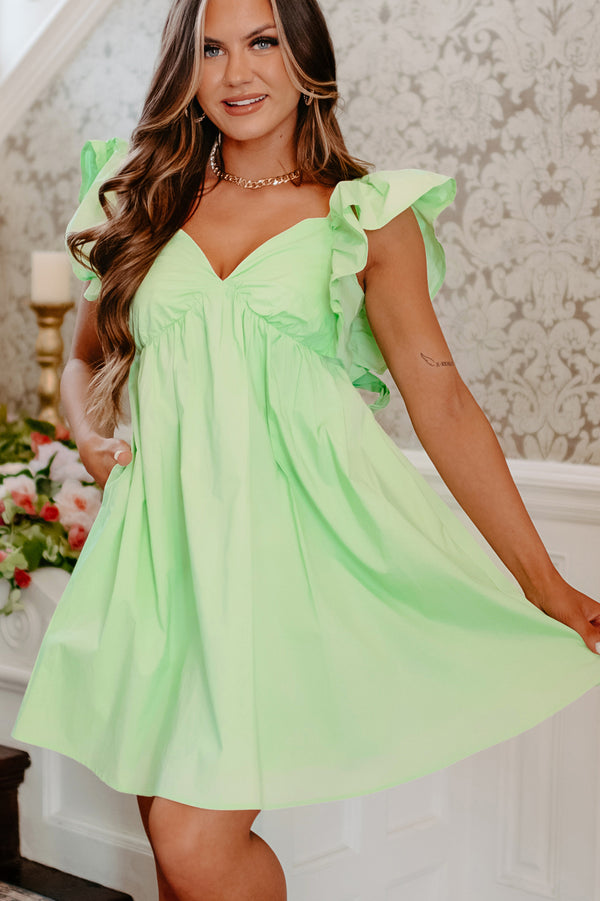 Sweetest Gesture Ruffle Sleeve Babydoll Dress (Light Green) - NanaMacs