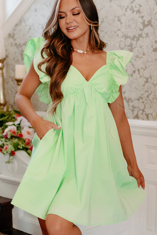 Sweetest Gesture Ruffle Sleeve Babydoll Dress (Light Green) - NanaMacs