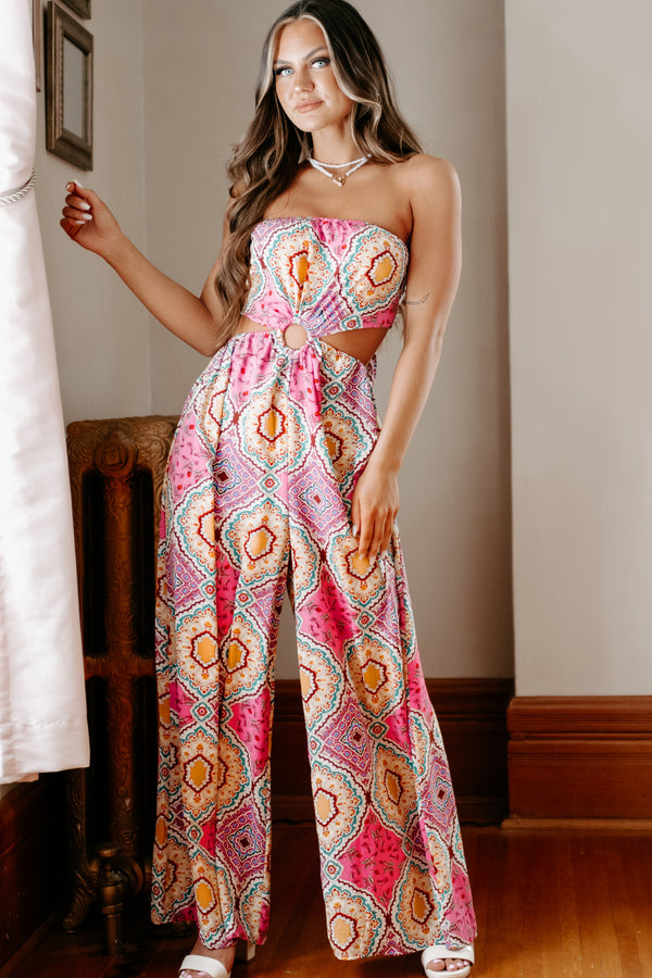 Vivacious Love Strapless Wide Leg Jumpsuit (Pink Multi) - NanaMacs