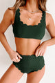 Sandy Toes Scallop Trim High Waisted Bikini Set (Green) - NanaMacs