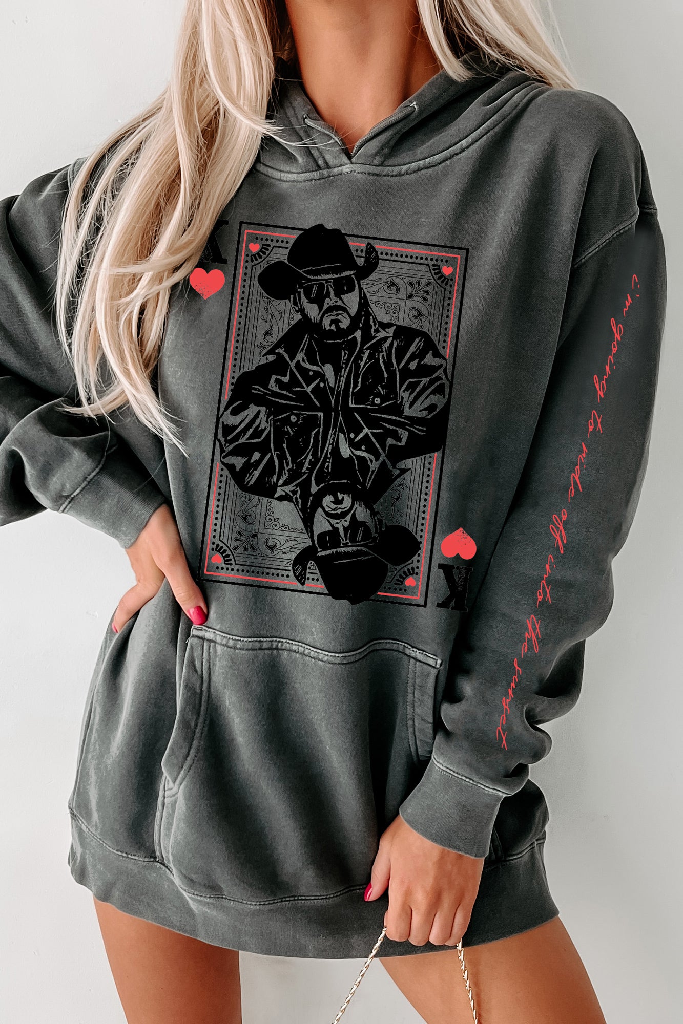 "Ride Off Into The Sunset" Double-Sided Vintage Wash Graphic Hoodie (Black) - Print On Demand - NanaMacs