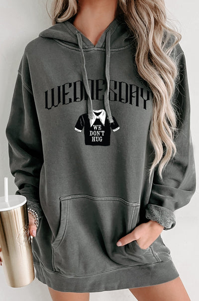 "We Don't Hug" Vintage Wash Graphic Hoodie (Black) - Print On Demand - NanaMacs